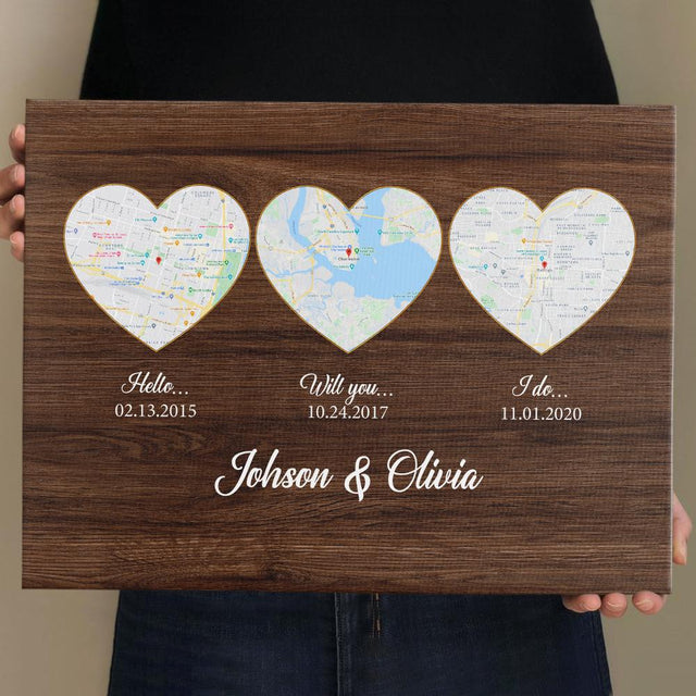 Hello Will You I Do Custom Map Print And Text Wood Background Canvas