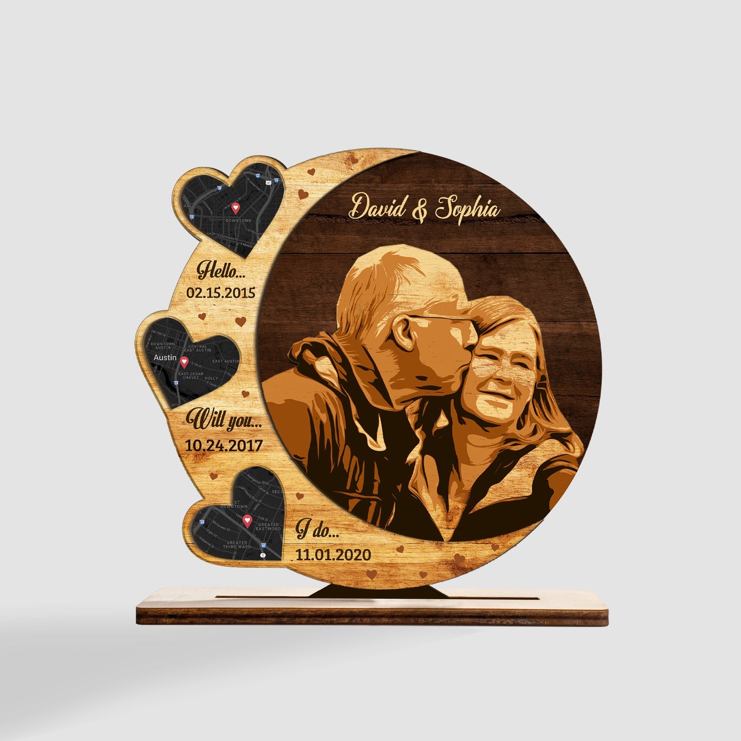 Hello Will You I Do, Custom Map Print By Location, Portrait From Photo, Wooden Plaque 3 Layers