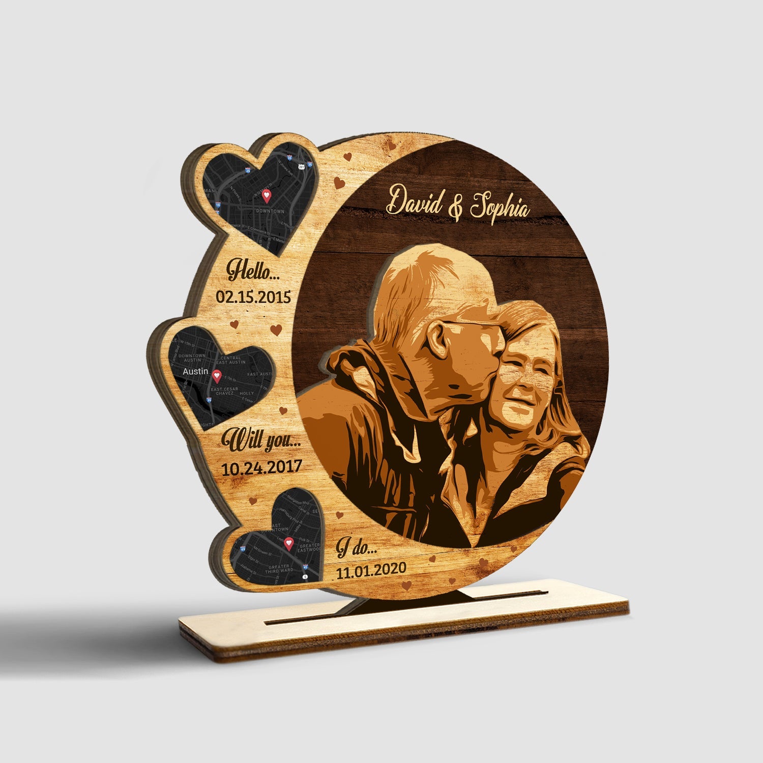 Hello Will You I Do, Custom Map Print By Location, Portrait From Photo, Wooden Plaque 3 Layers