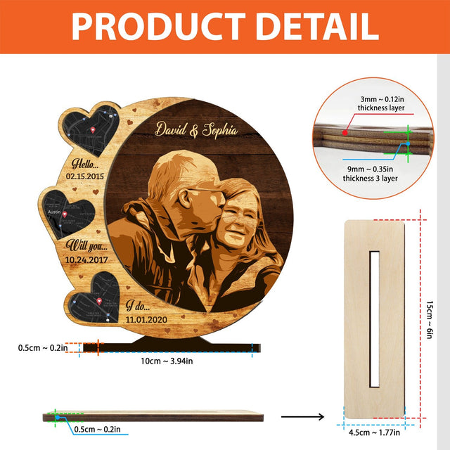 Hello Will You I Do, Custom Map Print By Location, Portrait From Photo, Wooden Plaque 3 Layers