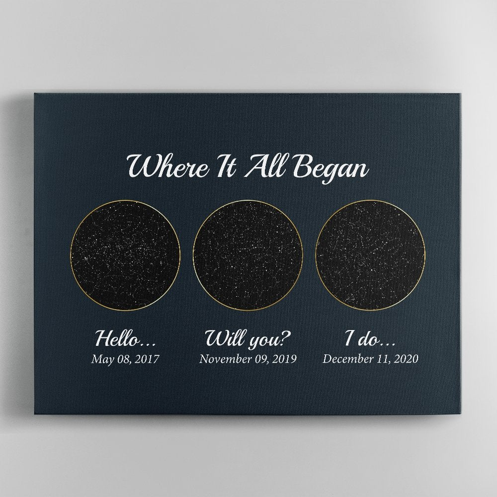 Hello - Will You - I Do Custom Star Map And Text Circle Art Navy Background Canvas