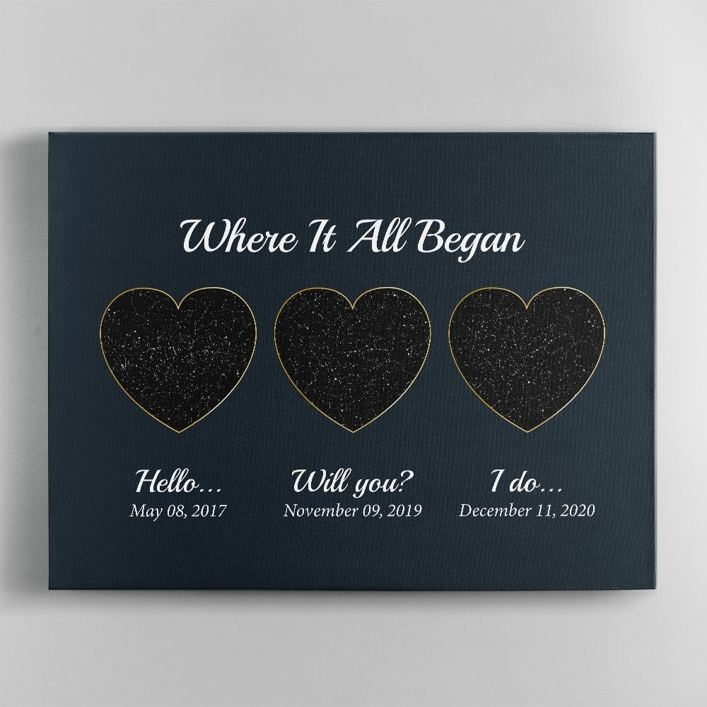 Hello - Will You - I Do Custom Star Map And Text Heart Art Navy Background Canvas