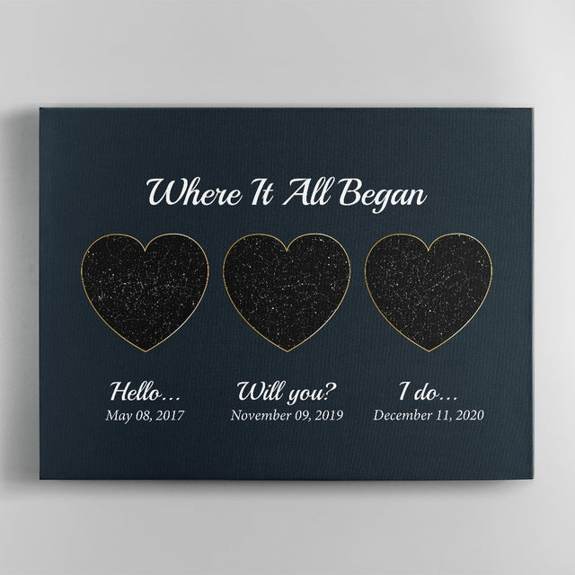 Hello - Will You - I Do Custom Star Map And Text Heart Art Navy Background Canvas