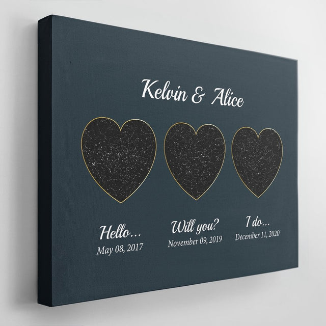 Hello - Will You - I Do Custom Star Map And Text Heart Art Navy Background Canvas