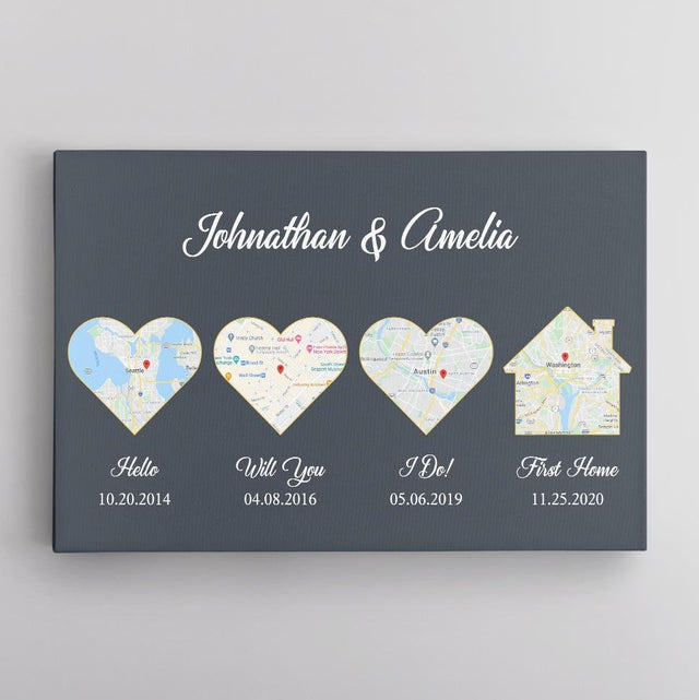 Hello Will You I Do First Home Custom Map And Text Navy Background Canvas