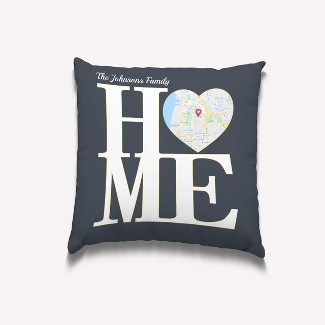 Home, Custom Map Print, Personalized Text Pillow