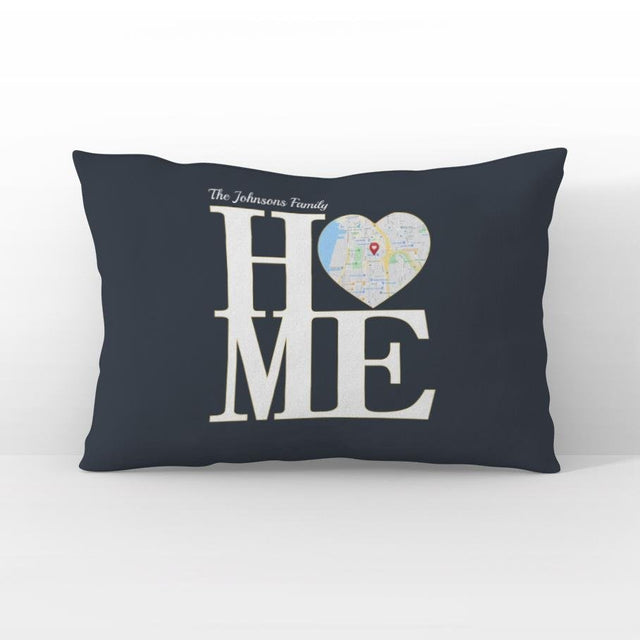 Home, Custom Map Print, Personalized Text Pillow