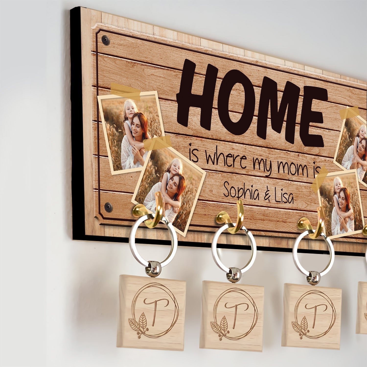 Home Is Where My Mom Is, Custom Key Hook, Personalized Photo And Name