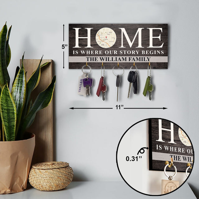 Home Is Where Our Story Begins, Custom Key Hook, Personalized Map Print By Locations