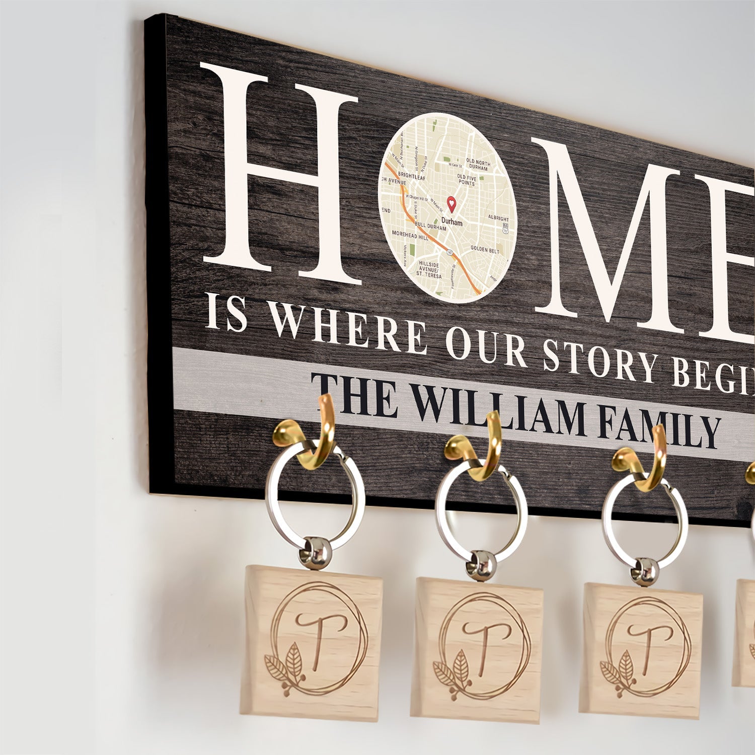Home Is Where Our Story Begins, Custom Key Hook, Personalized Map Print By Locations