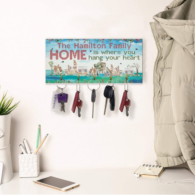 Home Is Where You Hang Your Heart, Custom Key Hook, Personalized Family Name