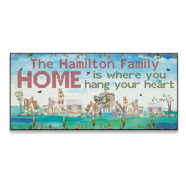 Home Is Where You Hang Your Heart, Custom Key Hook, Personalized Family Name