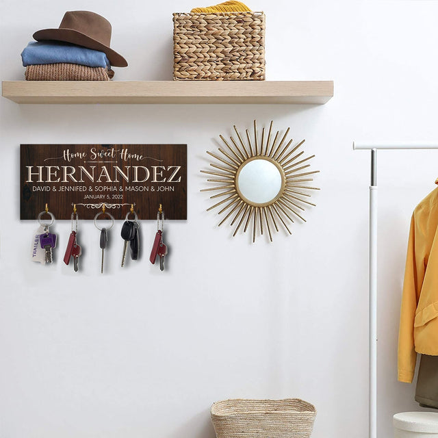 Home Sweet Home, Custom Key Hook, Personalized Name And Years