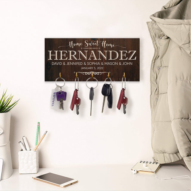 Home Sweet Home, Custom Key Hook, Personalized Name And Years