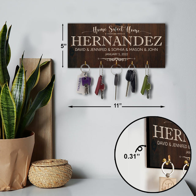 Home Sweet Home, Custom Key Hook, Personalized Name And Years
