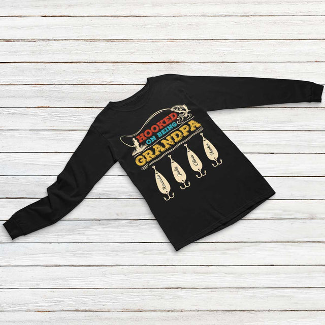 Hooked On Being Grandpa Personalized Shirt