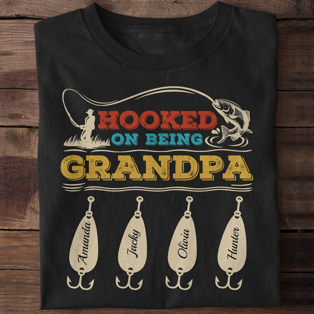 Hooked On Being Grandpa Personalized Shirt