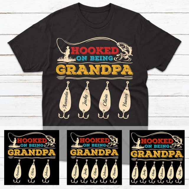 Hooked On Being Grandpa Personalized Shirt