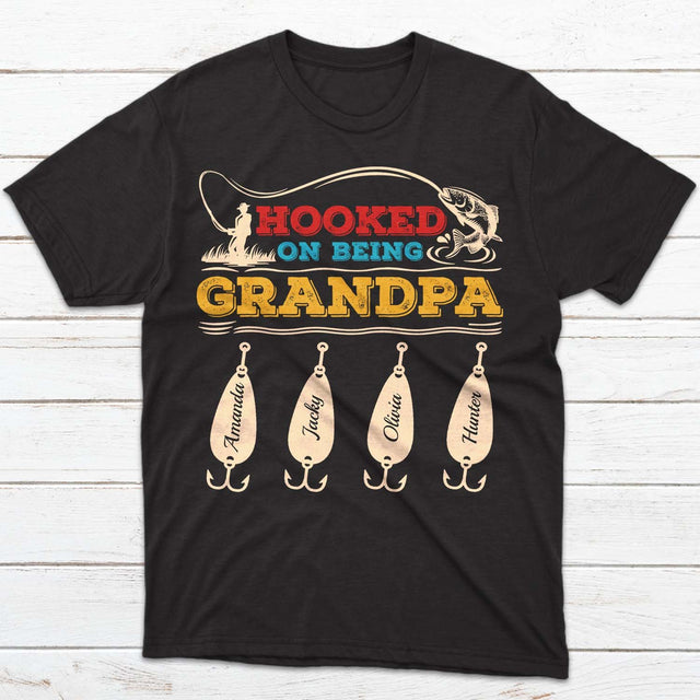 Hooked On Being Grandpa Personalized Shirt