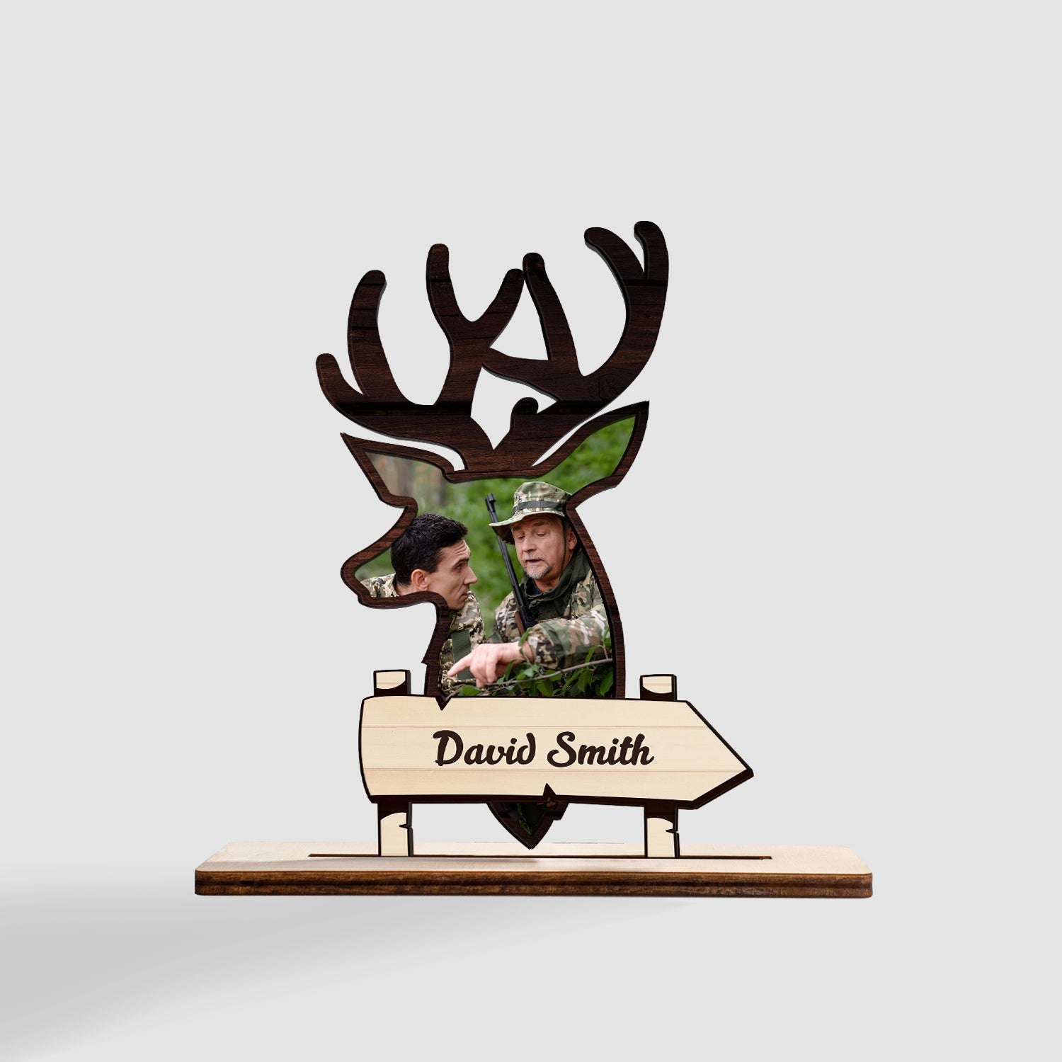 Hunting Dad, Custom Photo, Deer Shape, Wooden Plaque 3 Layers
