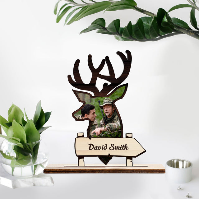 Hunting Dad, Custom Photo, Deer Shape, Wooden Plaque 3 Layers