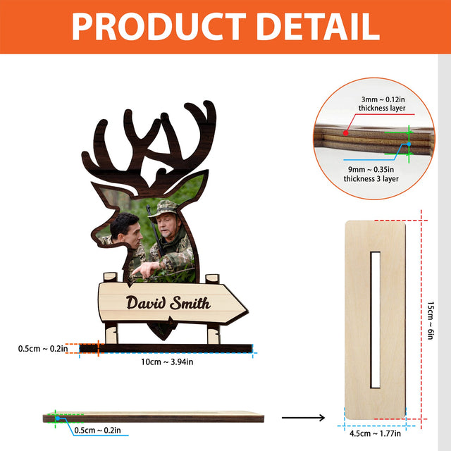 Hunting Dad, Custom Photo, Deer Shape, Wooden Plaque 3 Layers