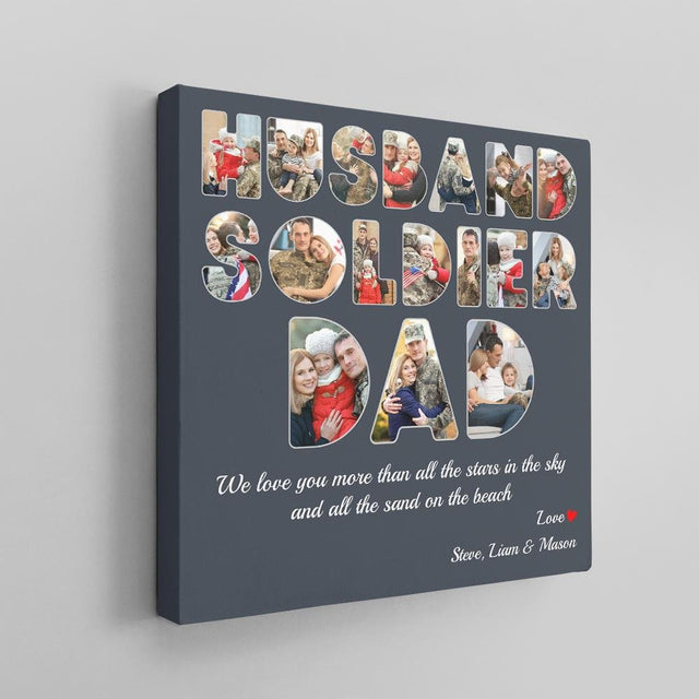 Husband, Soldier, Dad, Custom Photo, Personalized Name And Text Canvas Wall Art