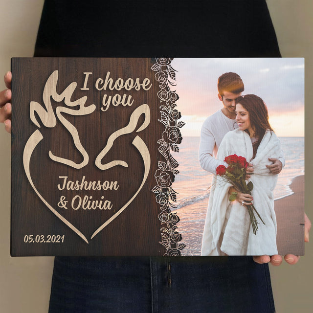 I Choose You, Custom Photo, Personalized Name And Text Canvas Wall Art