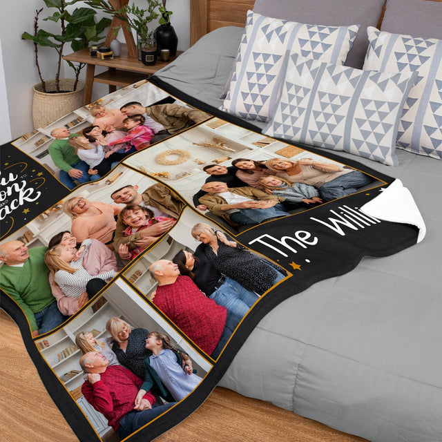 I Love To The Moon And Back, Custom Photo Collage, Personalized Family Name Blanket