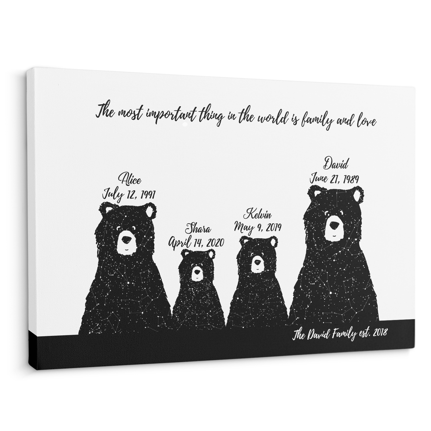 Custom Star Map Canvas Gift For Family - Family Bear 4 Persons