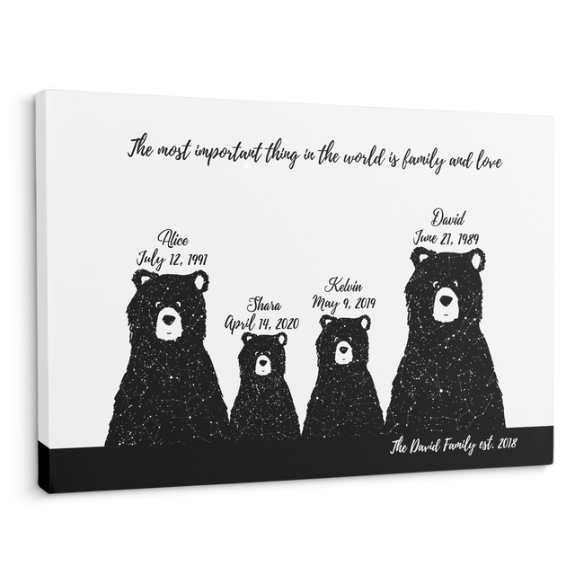Custom Star Map Canvas Gift For Family - Family Bear 4 Persons