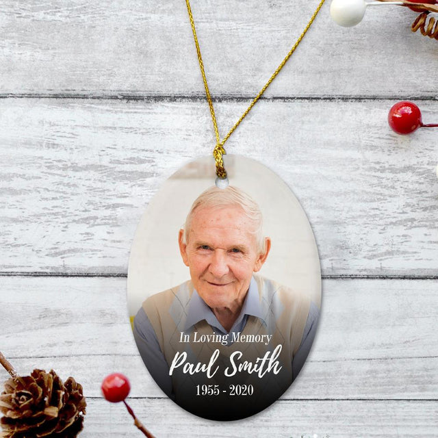 In Loving Memory Custom Upload Photo Decorative Christmas Oval Ornament 2 Sided