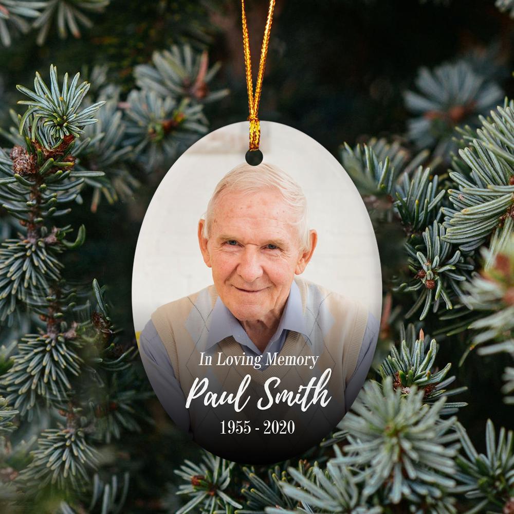 In Loving Memory Custom Upload Photo Decorative Christmas Oval Ornament 2 Sided
