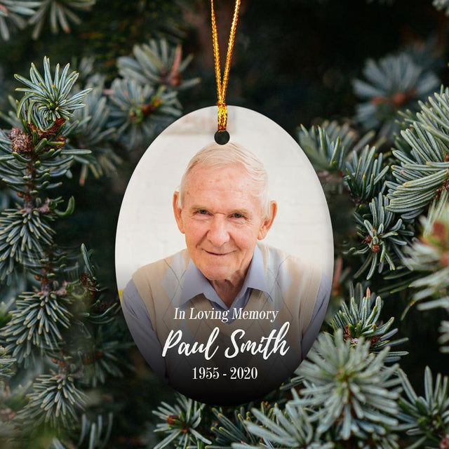 In Loving Memory Custom Upload Photo Decorative Christmas Oval Ornament 2 Sided