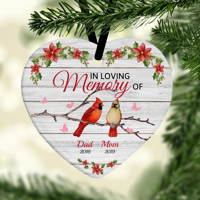 In Loving Memory Of Memorial Cardinal Decorative Christmas Heart Ornament 2 Sided