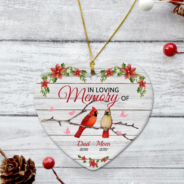 In Loving Memory Of Memorial Cardinal Decorative Christmas Heart Ornament 2 Sided
