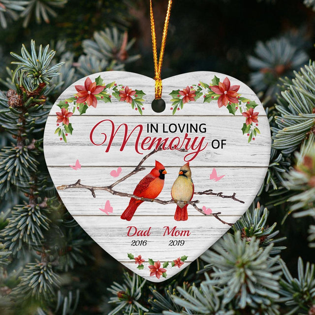 In Loving Memory Of Memorial Cardinal Decorative Christmas Heart Ornament 2 Sided