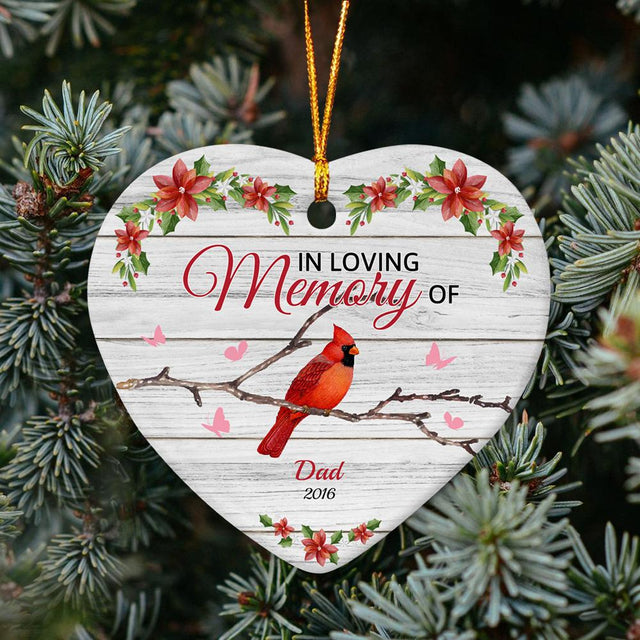 In Loving Memory Of Memorial Cardinal Decorative Christmas Heart Ornament 2 Sided