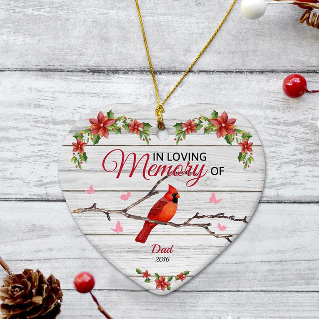 In Loving Memory Of Memorial Cardinal Decorative Christmas Heart Ornament 2 Sided