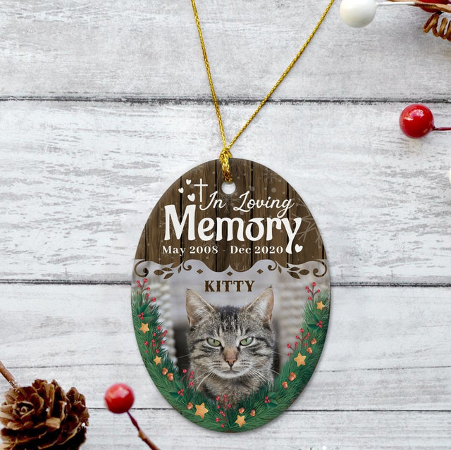 In Loving Memory Upload Photo For Cat Lover Decorative Christmas Oval Ornament 2 Sided
