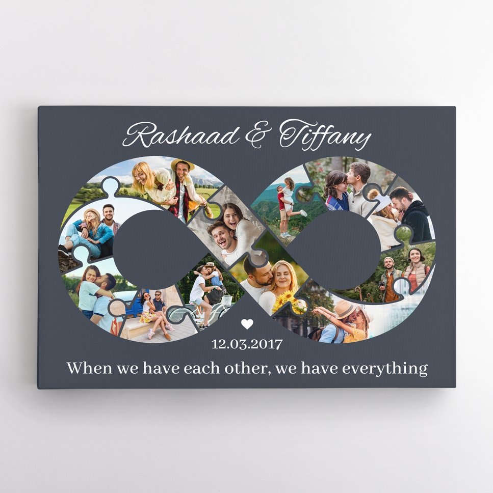Infinity, Custom Photo Collage And Text Navy Background Canvas