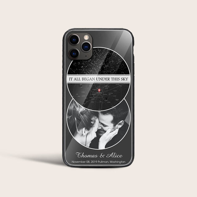 It All Began Under This Sky Custom Star Map, Map Print And Photo 3 In 1, Personalized Text Phone Case