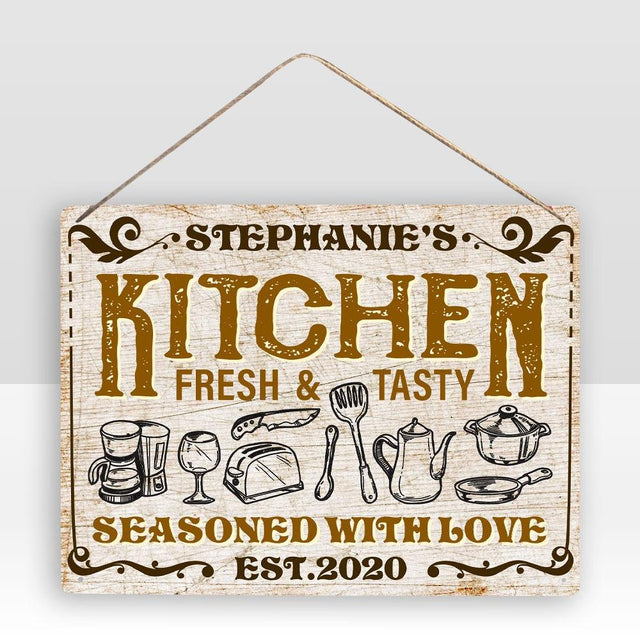 Kitchen Fresh And Tasty Seasoned With Love, Customized Metal Sign