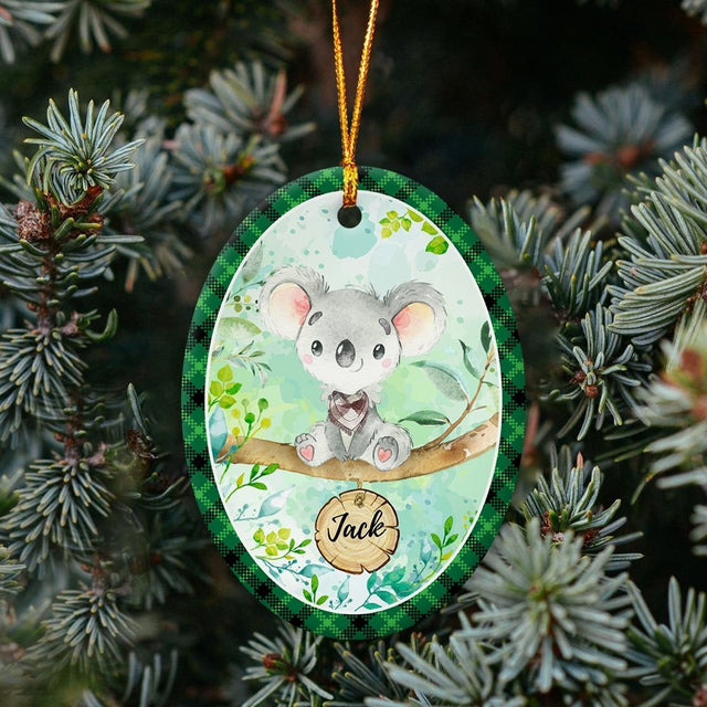 Koala Bear Custom Name Decorative Christmas Circle Ornament 2 Sided