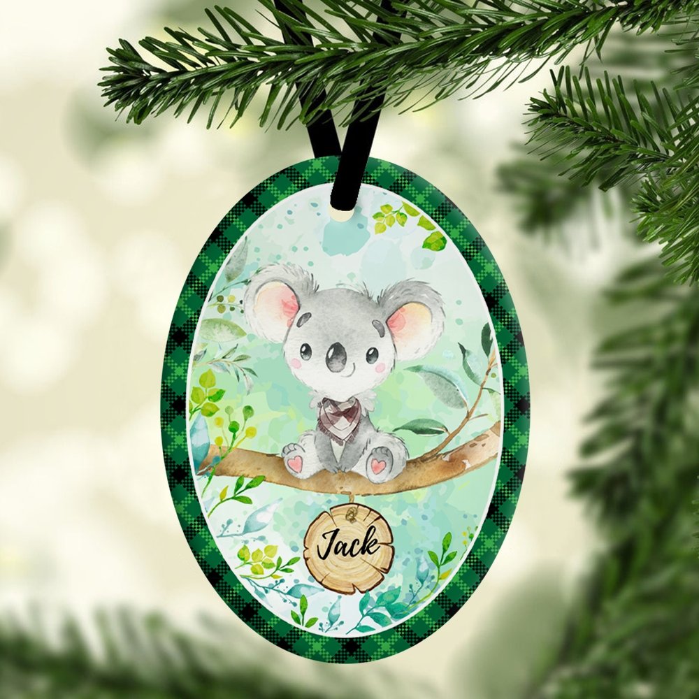 Koala Bear Custom Name Decorative Christmas Circle Ornament 2 Sided
