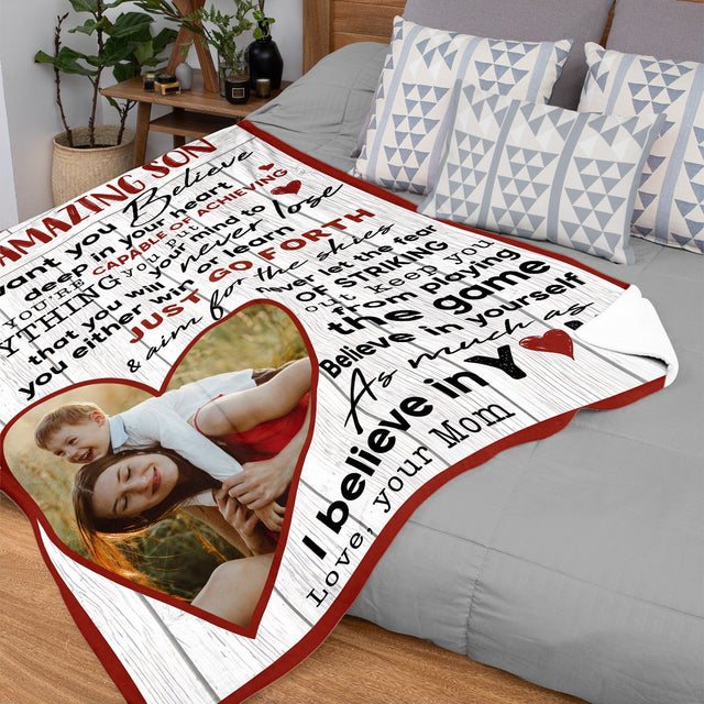 Letter Blanket, Custom Photo, Gift For Amazing Son