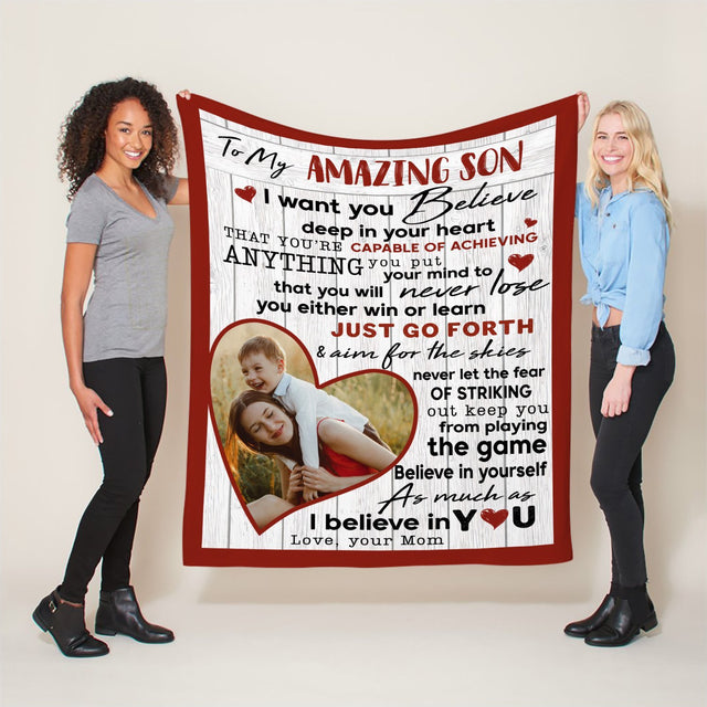 Letter Blanket, Custom Photo, Gift For Amazing Son