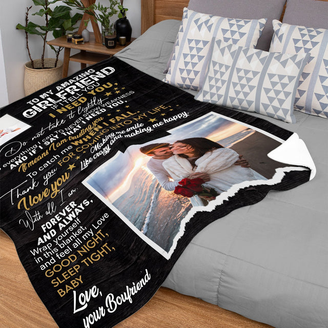 Letter Blanket, Gift For Girlfriend, Custom Photo And Text