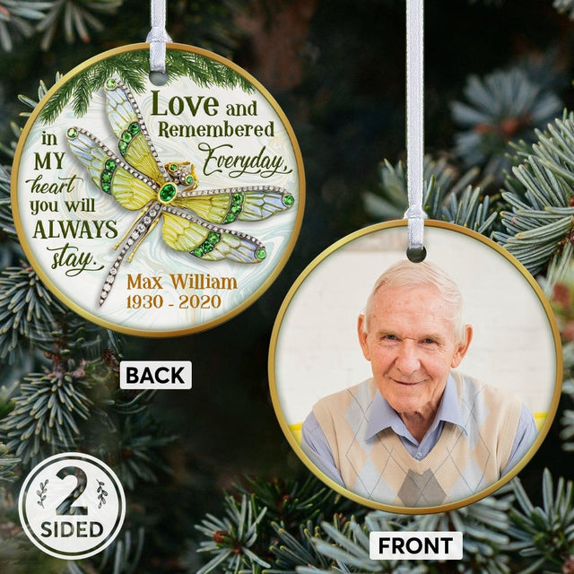 Love And Remembered In My Heart Every Day You Will Always Stay Memorial Decorative Christmas Circle Ornament 2 Sided