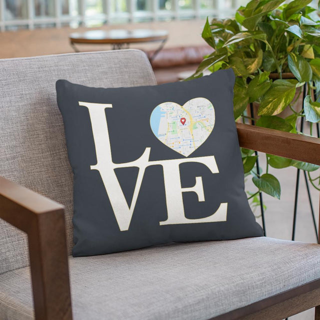 Love, Custom Map Print, Personalized Text Pillow